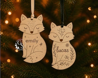 Woodland Fox Ornament SVG, Christmas Decoration Laser Cut File, Personalized Fox Bauble Template, Wooden Animal Ornament Digital Download