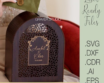 Laser Cut File,Wedding card box svg, laser cutting project, Svg Dxf Cdr Eps vector plans, files Instant download, wedding card svg