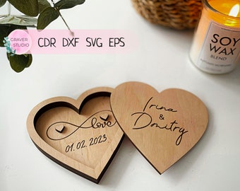 Wedding Heart For Rings, files Svg Dxf Cdr Eps vector plans, laser cutting project, cnc pattern, cnc cut, laser cut