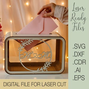 Arquivo Laser de Casamento, Caixa de cartão de casamento svg, projeto de corte a laser, Svg Dxf Cdr Eps planos vetoriais, arquivos Download instantâneo, cartão de casamento svg