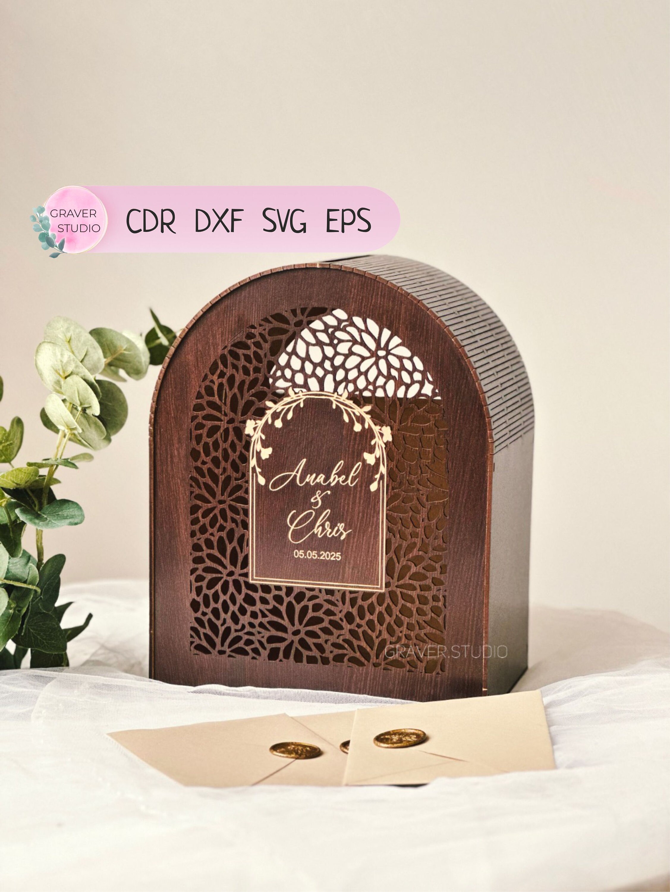 Wedding card box svg laser cutting project svg dxf cdr eps vector