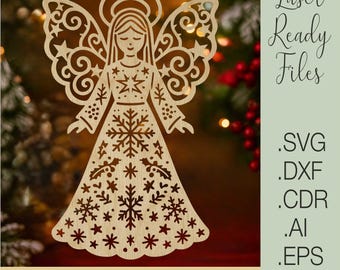 Christmas Angel Ornaments SVG | Laser Cut Files for Glowforge Cricut | Angel Decoration Template Dxf Cdr Ai Eps