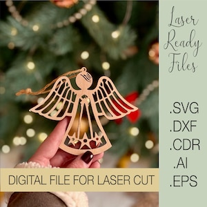 Christmas laser cut files, Christmas Angels Laser Cut, Angel Christmas tree topper SVG, Christmas Angel Ornament Svg, Glowforge Svg File