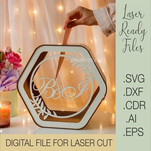Caixa de cartão de casamento svg, projeto de corte a laser, Svg Dxf Cdr Eps planos vetoriais, arquivos Download instantâneo, cartão de casamento svg, caixa de casamento acrílico