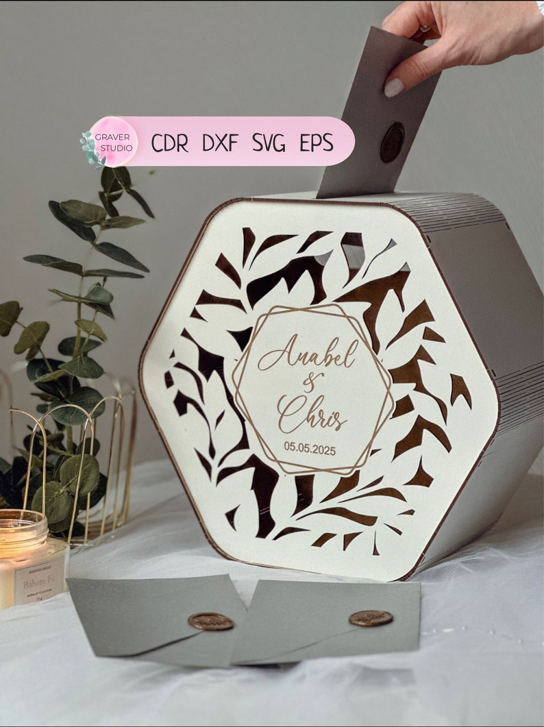 Wedding Card Box Svg,Wedding Laser Cut File, Svg Dxf Cdr Eps Vector Plans, Files Instant Download, Wedding Card Svg, Laser Cut File image 3