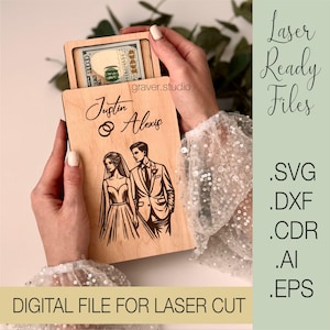 結婚式のお金を入れるギフト封筒、レーザーカットプロジェクト、SVG、DXF、CDR、EPS、ベクタープランのファイル、インスタントダウンロードファイル、結婚式のお金入れ