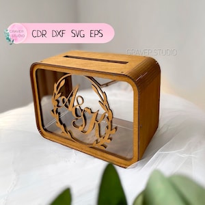 Caja para tarjeta de boda svg, proyecto de corte por láser, planos vectoriales Svg Dxf Cdr Eps, archivos Descarga instantánea, tarjeta de boda svg, caja de boda acrílica