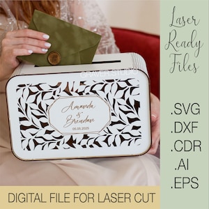 Archivo láser para boda, caja para tarjeta de boda en formato Svg, proyecto de corte por láser, planos vectoriales Svg Dxf Cdr Eps, archivos de descarga instantánea, tarjeta de boda en formato Svg