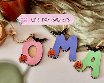 Halloween Initials,Laser Cut File Glowforge,Halloween Pumpkin Initial Tags SVG,Digital files Svg Dxf Cdr Eps vector,Halloween Monogram