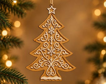 Weihnachtsbaumschmuck SVG, Holz-Laserschnittdatei, Weihnachtsdekorationsvorlage, mehrlagiger Weihnachtsschmuck, Glowforge DXF AI