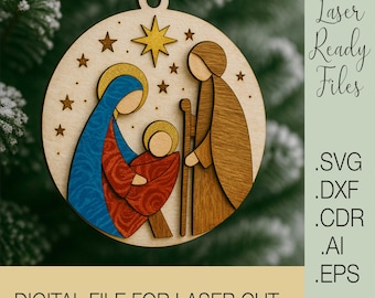 Nativity Scene Ornament SVG, Holy Family Laser Cut File, Christmas Wood Ornament Template, Religious Xmas Decoration, Cricut Glowforge File