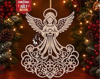 Christmas Angel Ornaments SVG | Laser Cut Files for Glowforge Cricut | Angel Decoration Template Dxf Cdr Ai Eps
