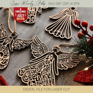 Laserskurna julfiler, laserskurna julänglar, julgranstoppare SVG, julängelprydnadssvg, Glowforge Svg-fil