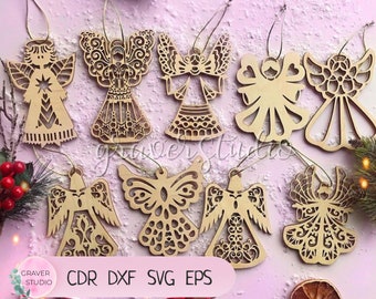 Christmas laser cut files, Christmas Angels Laser Cut, Angel Christmas tree topper SVG, Laser cut Angels, Christmas 2026 laser cut