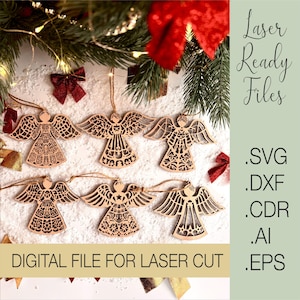 Christmas laser cut files, Christmas Angels Laser Cut, Angel Christmas tree topper SVG, Christmas Angel Ornament Svg, Glowforge Svg File