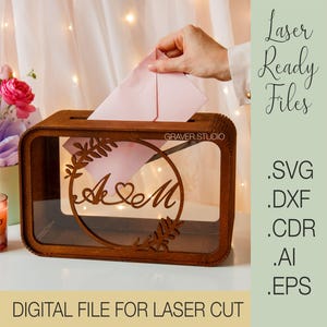 Caja para tarjeta de boda svg, proyecto de corte por láser, planos vectoriales Svg Dxf Cdr Eps, archivos Descarga instantánea, tarjeta de boda svg, caja de boda acrílica