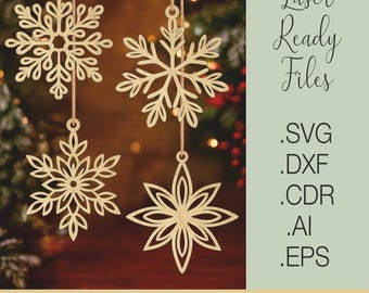 Snowflake Ornament SVG, Christmas Laser Cut File, Digital Snowflake Pattern, Winter Decoration Template, Cricut Glowforge Dxf Cdr Ai Eps