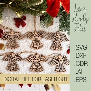 Christmas laser cut files, Christmas Angels Laser Cut, Angel Christmas tree topper SVG, Christmas Angel Ornament Svg, Glowforge Svg File