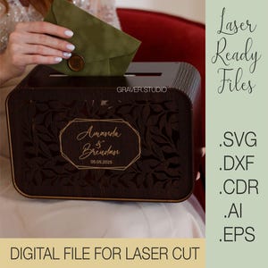 ウェディング カード ボックス svg、レーザー カッティング プロジェクト、Svg Dxf Cdr Eps ベクター プラン、ファイルの即時ダウンロード、ウェディング カード svg、ファイルの即時ダウンロード