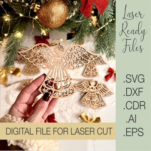 Christmas laser cut files, Christmas Angels Laser Cut, Angel Christmas tree topper SVG, Christmas Angel Ornament Svg, Glowforge Svg File