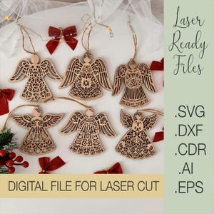Christmas laser cut files, Christmas Angels Laser Cut, Angel Christmas tree topper SVG, Christmas Angel Ornament Svg, Glowforge Svg File