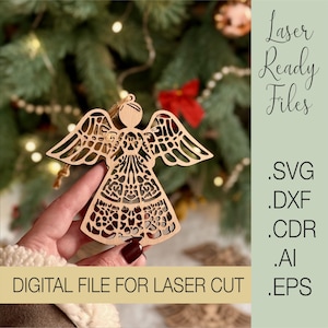 Christmas laser cut files, Christmas Angels Laser Cut, Angel Christmas tree topper SVG, Christmas Angel Ornament Svg, Glowforge Svg File