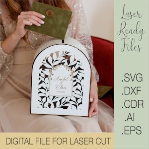 Bruiloft lasergesneden bestand, lasersnijden project, Svg Dxf Cdr Eps vectorplannen, bestanden direct downloaden, trouwkaart svg, Wedding Card Box Svg