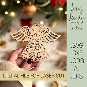 Christmas laser cut files, Christmas Angels Laser Cut, Angel Christmas tree topper SVG, Christmas Angel Ornament Svg, Glowforge Svg File
