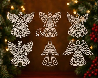 Christmas Angel Ornaments SVG | Laser Cut Files for Glowforge Cricut | Angel Decoration Template Dxf Cdr Ai Eps