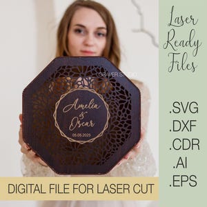 Laserbestand bruiloft, achthoekige bruiloft kaart vak Svg, bruiloft lasergesneden bestand, Svg Dxf Cdr Eps Vector plannen, bestanden direct downloaden