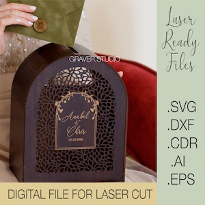Boîte de carte de mariage svg, projet de découpe laser, plans vectoriels Svg Dxf Cdr Eps, fichiers Téléchargement instantané, carte de mariage svg, fichier de mariage découpé au laser