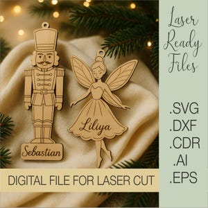 Personalized Christmas Ornament Svg, Christmas laser cut files, Christmas tree topper SVG, Glowforge Svg File, Svg Dxf Cdr Eps Ai