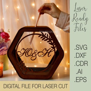 Caja para tarjeta de boda svg, proyecto de corte por láser, planos vectoriales Svg Dxf Cdr Eps, archivos Descarga instantánea, tarjeta de boda svg, caja de boda acrílica