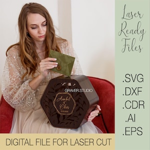 Caja para tarjeta de boda Svg, archivo cortado con láser para boda, planos vectoriales Svg Dxf Cdr Eps, archivos de descarga instantánea, tarjeta de boda Svg, archivo cortado con láser