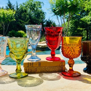 Vintage Mismatched (6) Colored Wine Goblets- Mixed Set of Six Glasses