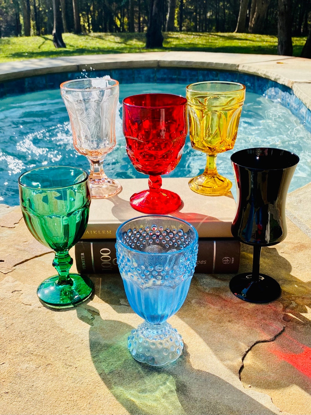 Vintage Mismatched 6 Colored Wine Goblets Mixed Set of Six Glasses Etsy