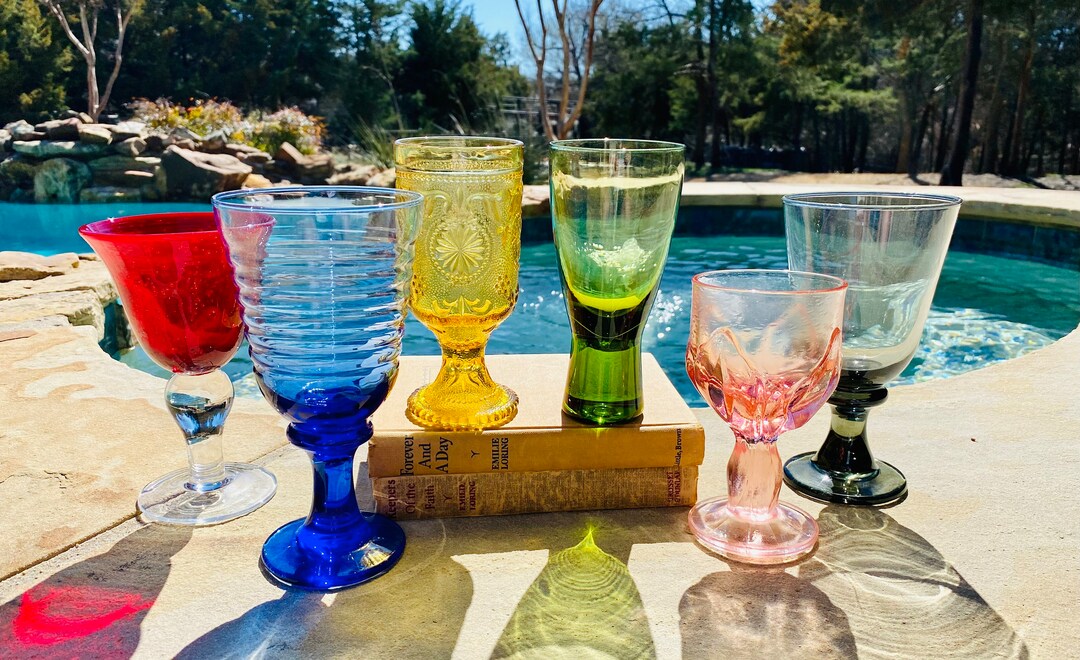 Vintage Mismatched 6 Colored Wine Goblets Mixed Set of Six Etsy