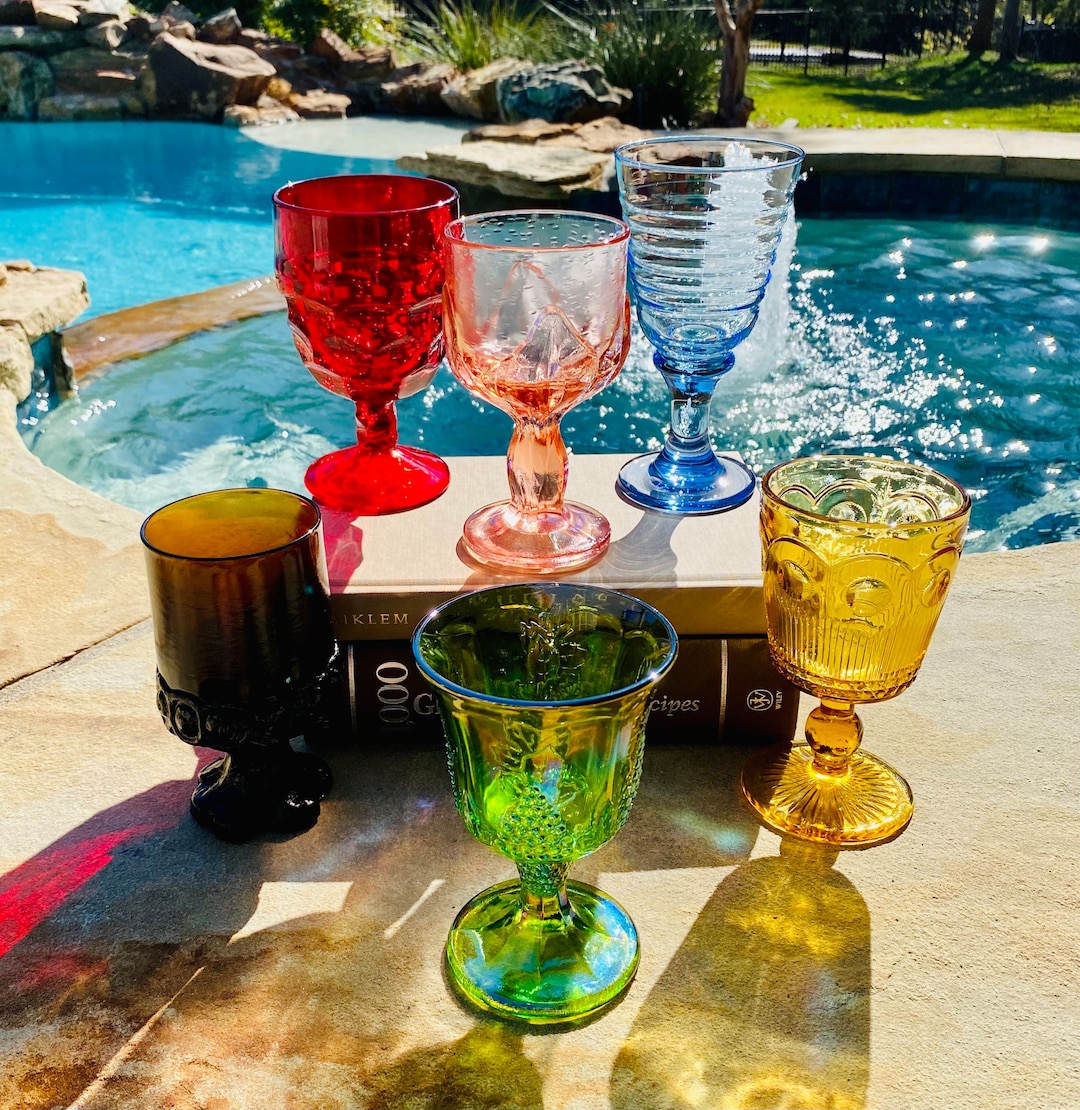 Vintage Mismatched 6 Colored Wine Goblets Mixed Set of Six - Etsy