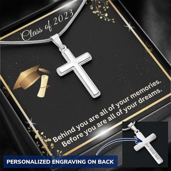 Class of 2023, Graduation Gifts for Her High School, College, Personalized, Engraved Cross Necklace, Graduation Gifts for Him High School