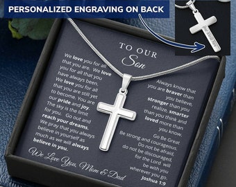 To Our Son From Mom and Dad Engraved Cross Necklace Graduation Gift for Son Men Jewelry Son Gift For Birthday Military Graduation Gift