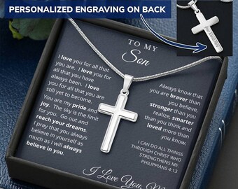 To My Son Cross Necklace Graduation Gift for Son From Mom To Son Men Jewelry Love From Mother To Son For Birthday Military Graduation Gift