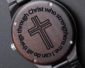 Graduation Gift for Him | Engraved Wooden Watch | I can do all things