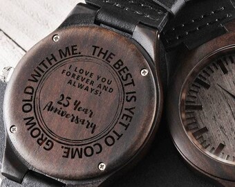 Engraved Sandalwood Watch | 25th Anniversary Gift for Him