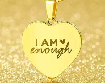 Engraved I Am Enough Heart Necklace, Postpartum Affirmations, Self love, Mental Health Awareness, Cancer, Best Friend Gift, Mom Gift