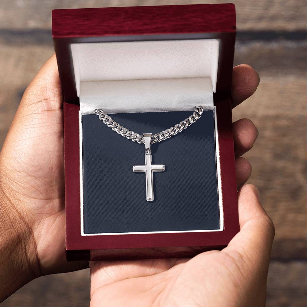 Mens cross necklace engraved best sale