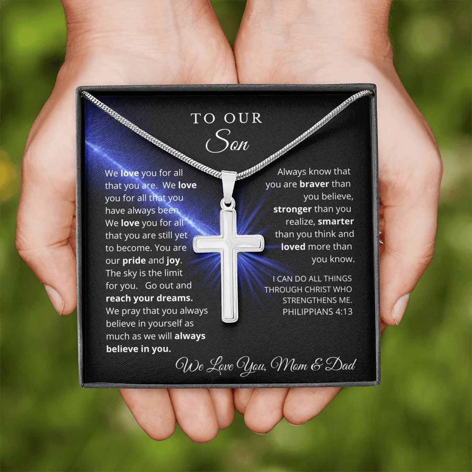 Personalized Gift for Son From Mom Engraved Cross Necklace Etsy