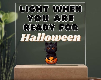 LED Night Light | Blsck Cat Halloween Decor Indoor | Acrylic Plaque Sign, Halloween Decor Wood, Cute Halloween Decor, Halloween Decor Plugin