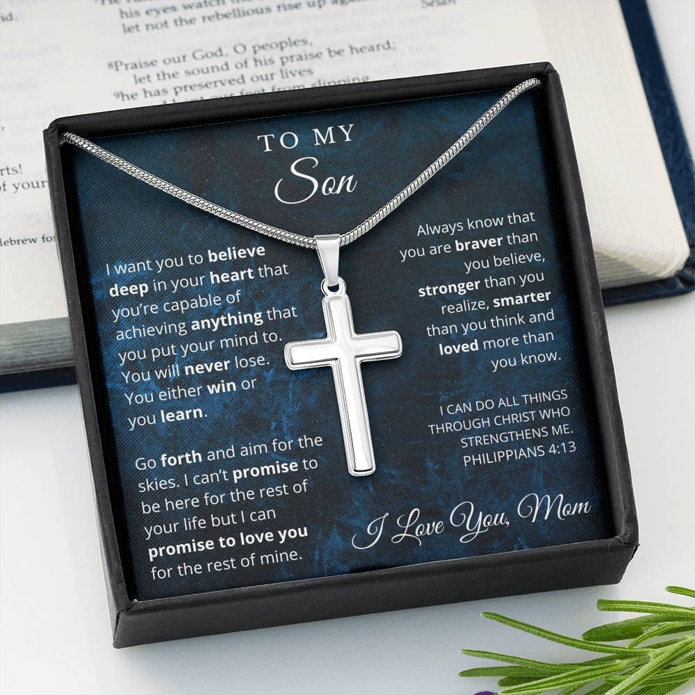 Personalized Gift for Son From Mom Engraved Cross Necklace Etsy UK