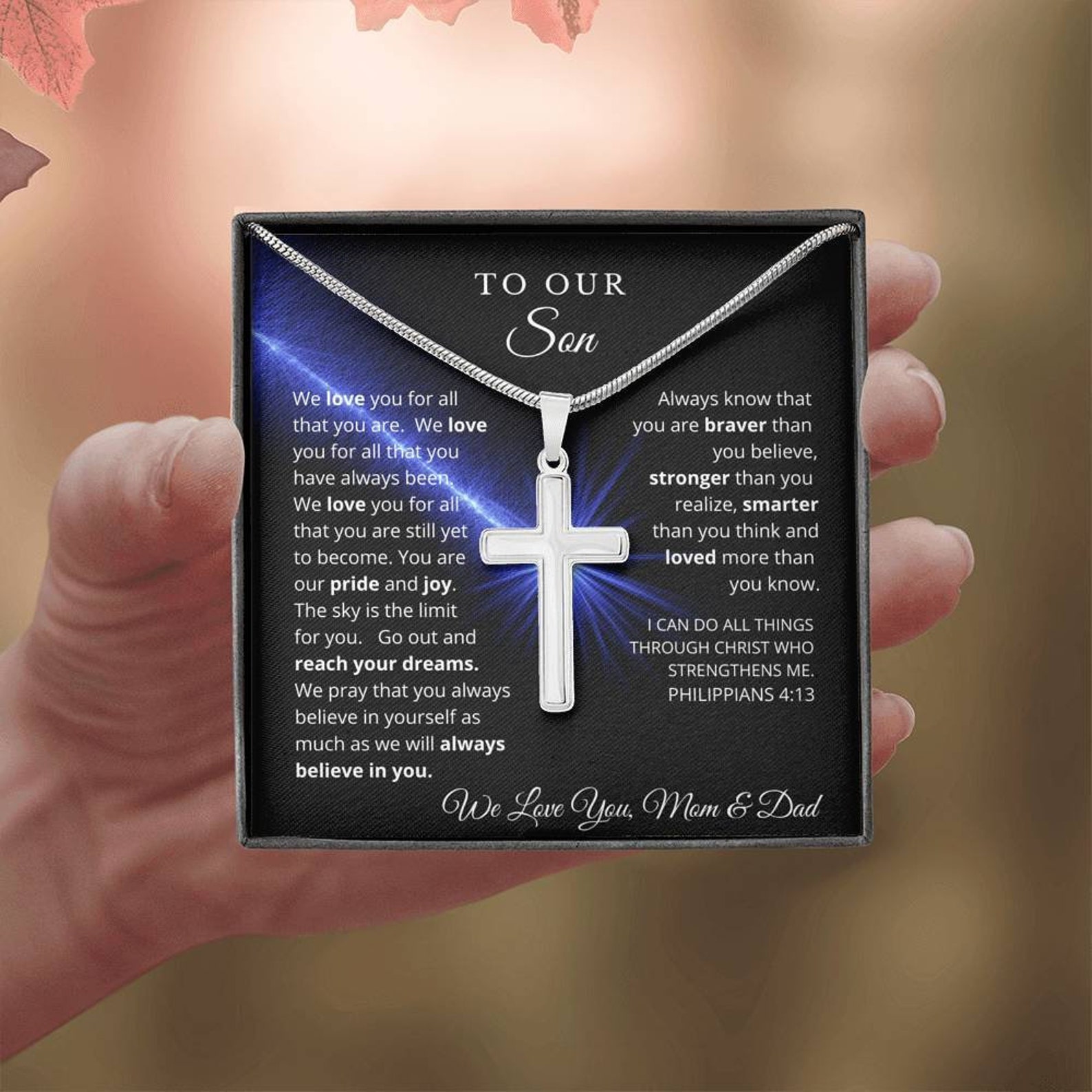 Personalized Gift for Son From Mom Engraved Cross Necklace Etsy