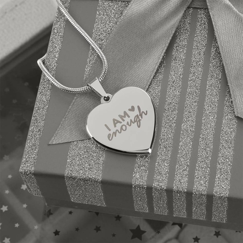 Engraved I Am Enough Heart Necklace, Postpartum Affirmations, Self Love ...